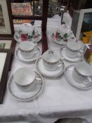 2 Roy Kirkham cups and saucers together with 5 other cups and saucers