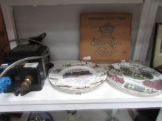 2 Union Of Democratic Mineworkers commemorative plates and a coal mine telephone by Fernsig Essen