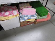 3 boxes of vintage fabric including linen,