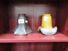 2 coloured glass lamp shades