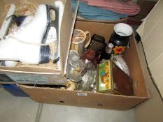 A box of miscellaneous including ice skates