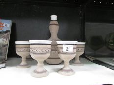 A Cypriot stoneware wine carafe and goblet set