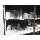 2 shelves of assorted glass ware