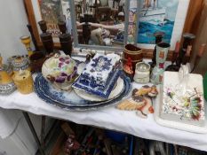 A mixed lot including meat platters, cheese dish,