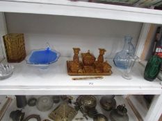 A quantity of art glass including signed and an amber glass trinket set