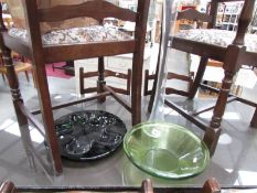 2 large art glass bowls and a vase