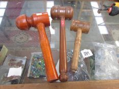 3 large wooden gavels