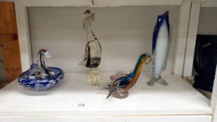 4 glass birds and fish