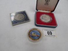 A Cook Islands commemorative crown for 50 years of moon landing and 2 other commemorative coins