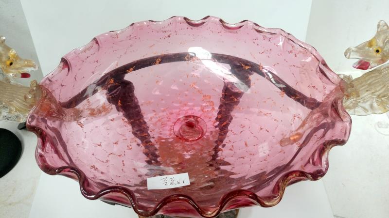An Edwardian Murano glass bowl in metal stand and surmounted with dragons A/F - Image 6 of 14