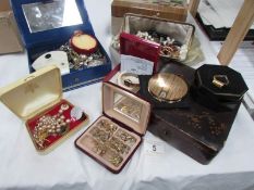 A mixed lot of costume jewellery boxes, watches,