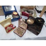 A mixed lot of costume jewellery boxes, watches,