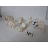 8 carved elephants (bone etc)