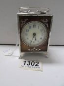 A silver and tortoise shell PK carriage clock, Hall marked Birmingham 1912,