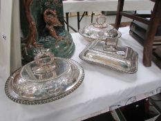 3 silver plated tureens with handles