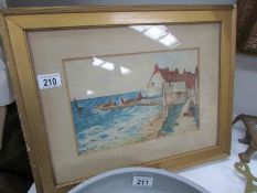 A framed and glazed watercolour harbour scene