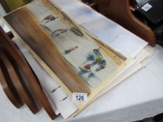 A selection of unframed watercolours etc