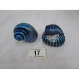 2 blue lustre glass pieces (probably Colin Heaney)