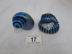 2 blue lustre glass pieces (probably Colin Heaney)