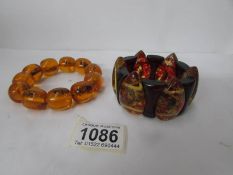 2 resin bracelets inset insects