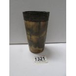 An early 19th century horn beaker with plated rim