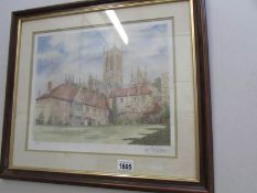 A limited edition print of Lincoln cathedral from Vicar's court by R G Barton