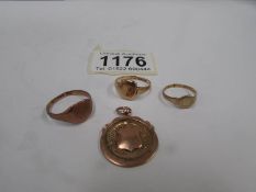 9 grammes of 9ct gold including rings and fob