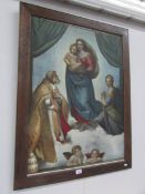 An oak framed Victorian print of The Sistine Madonna by Raphael (missing glass)