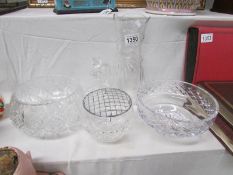 2 cut glass bowls, a rose bowl,