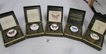 5 Crummles English Enamels butterfly trinket pots in boxes