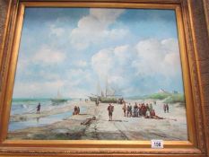 A gilt framed oil on canvas beach scene