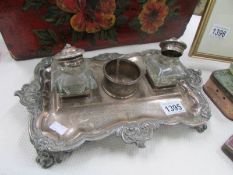A silver plate desk ink stand