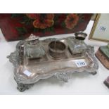 A silver plate desk ink stand