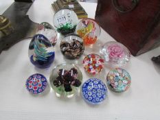 11 glass paperweights including millifiori