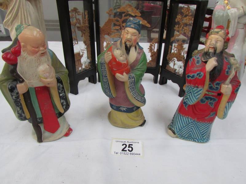 3 Chinese Deity figures, a Geisha figure, - Image 2 of 5