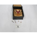 A jewel set butterfly trinket box and 2 pairs of earrings