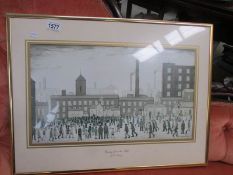 A framed and glazed L S Lowry print entitled 'Coming from the Mill'