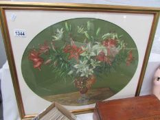 A pastel painted entitled 'Lilies in an Amber Vase' by Shirley Stopford-Taylor,