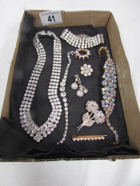 A Diamonte' necklace with matching bracelet and other jewellery