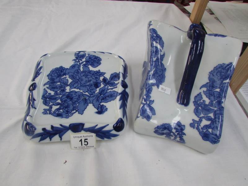 A large blue and white cheese dish - Image 2 of 2