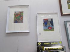 A pair of Cornish school abstract boat studies entitled 'Red Boat off Hayle' and 'The Green Boat,
