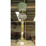 A Corinthian column oil lamp with brass base,