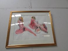 A studio stamped impressionist watercolour of 2 seated nudes by Peter Collins A.R.C.A.