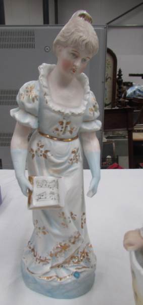A 19th century continental bisque figure group and 2 other bisque figures - Image 4 of 4