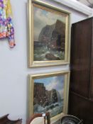 A pair of framed and glazed paintings of cliffs signed Cedric Gray '97