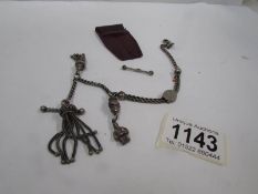 An silver Albertine chain and a pair of silver collar stiffeners