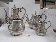 A 4 piece engraved silver plated tea set