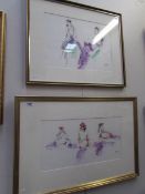 A pair of impressionist mixed media drawings of posing nudes by Peter Collins A.R.C.