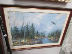 An oil on canvas eagle in flight signed A M Roberts