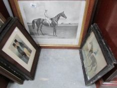 7 pictures of horse racing interest, a watercolour of Viscount Falmouth and Fred Archer,